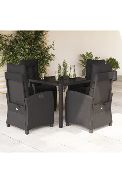 vidaxl Set mobilier de gradina cu perne, 5 piese, negru, poliratan