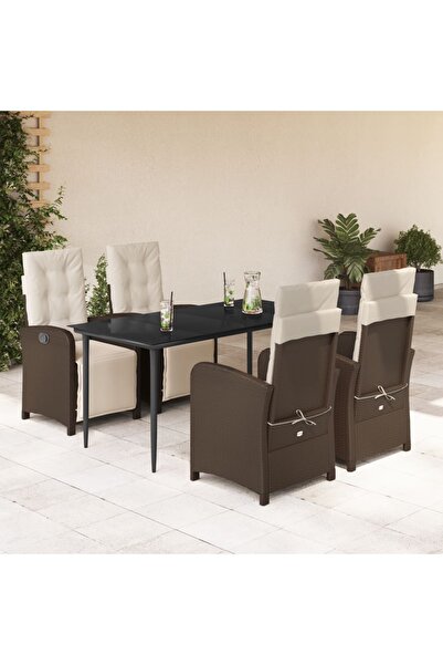 vidaxl 5-piece garden furniture set with cushions, brown, polyrattan