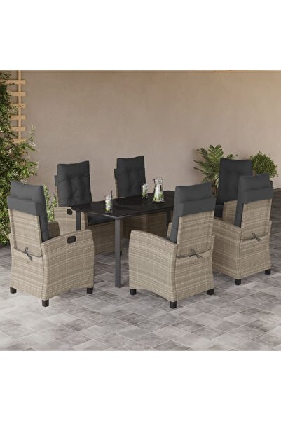 vidaxl Garden furniture set with cushions, 7 pieces, light grey polyrattan