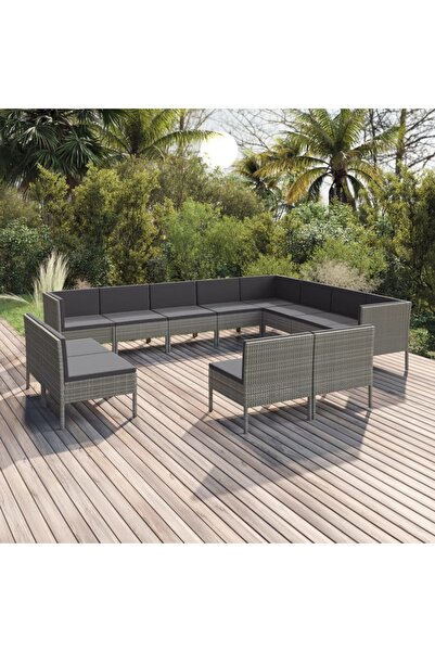 vidaxl Set mobilier de gradina cu perne, 12 piese, gri, poliratan