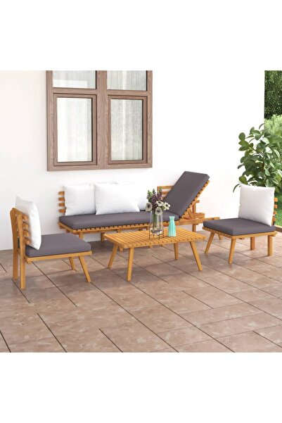 vidaxl Set mobilier de gradina cu perne, 4 piese, lemn masiv de acacia