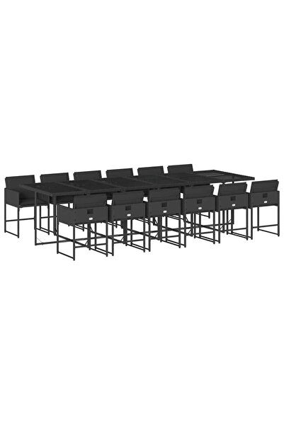 vidaxl Set mobilier de gradina cu perne, 13 piese, negru, poliratan