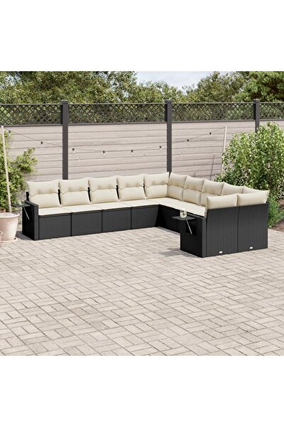 vidaxl Set canapele de gradina cu perne, 10 piese, negru, poliratan