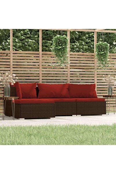 vidaxl Set mobilier de gradina cu perne, 4 piese, maro, poliratan