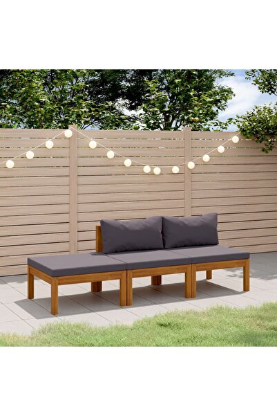 vidaxl Set mobilier de gradina cu perne, 3 piese, lemn masiv de acacia
