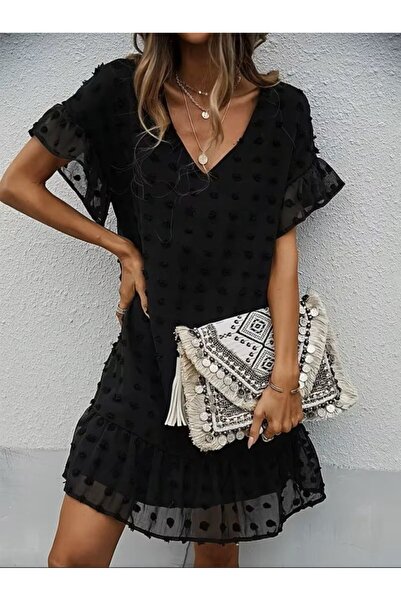 Kokosh moda Women's Polka Dot Short Sleeve Chiffon Dress