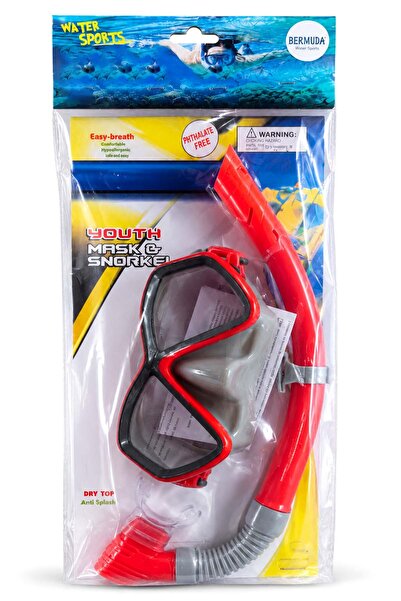BERMUDA Dalış Gözlük Maske Şnorkel Seti 03 Kırmızı