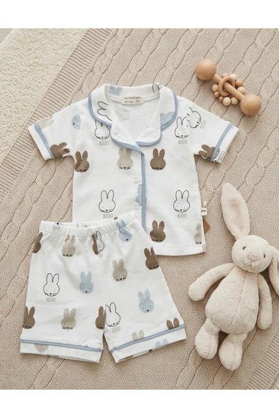 AKİ MODA KİDS Baby Boy 100% Cotton Rabbit Patterned Summer Baby Pajama Set