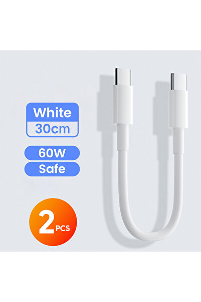 Choice3 0.3m 2PCS White 0.28M Short USB Type C Cable PD60W Fast Charging Powe...