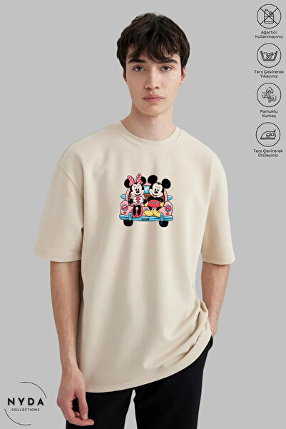 Nyda Collections Unisex Crew Neck Minnie Mickey Mouse Love Printed Cotton Ove...