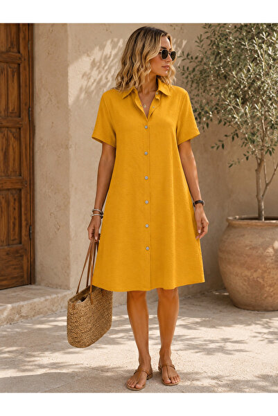 Kokosh moda Γυναικείο κοντομάνικο καλοκαιρινό φόρεμα Aerobin με κουμπιά