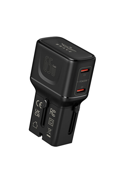Brave محول سفر عالمي BTC-49 بقوة 65 واط مع منفذي USB-C، شحن سريع PD، قابس عال...