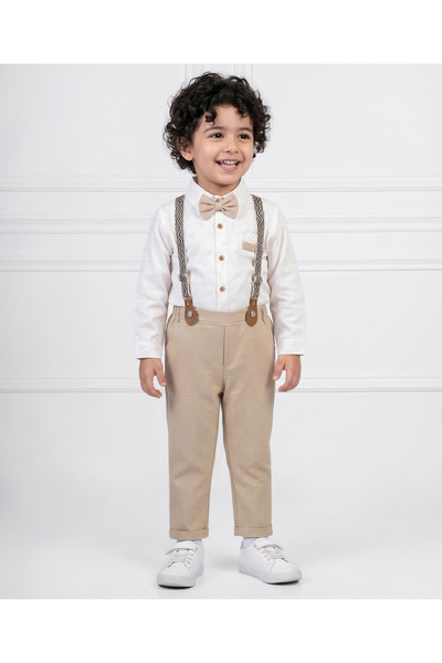 Mark & Mia Solid Full Sleeves Party Suit - White/Beige