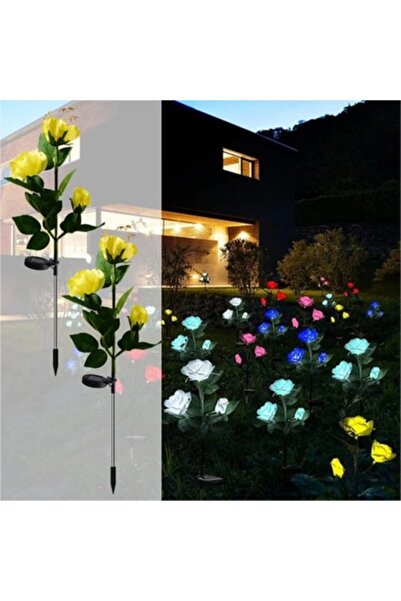 Casa Shop Set de 2 lămpi solare cu trandafiri galbeni, cu 3 flori LED, lumină...