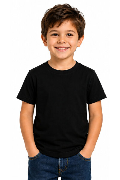 İrem Çocuk Giyim Boy'S/Girl's Plain Black Color Short Sleeve T-Shirt