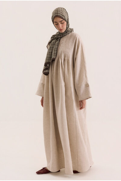HEQA Nervür Detaylı Keten Abaya