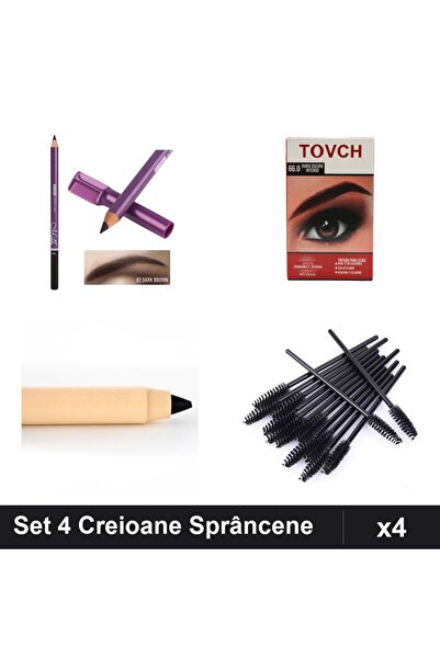 Makeup Set of 4 Eyebrow Pencils and Ink with Styling Brushes, Shades Brown 02...