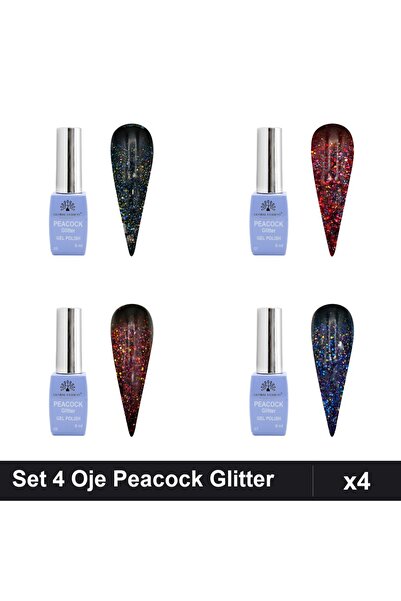 Makeup Set of 4 Semi-permanent Nail Polish Peacock Glitter 8ml, Shades 01 06 ...