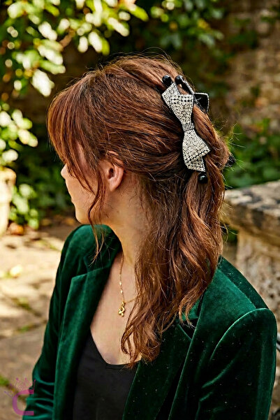 Cinderella Elegant Bow Design Silver Zircon Stone Women's Banana Hair Clip 11...