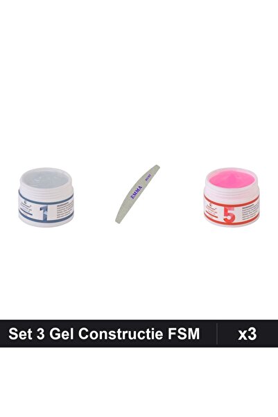 Makeup Set 3 Gel Constructie FSM 15g UV LED, Transparent 01 05, Pila EMMA 100...