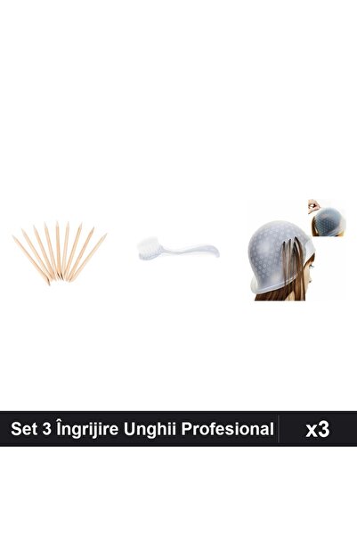 Makeup Set 3 Îngrijire Unghii - Betisoare Portocal, Perie Deprafuit, Casca Ba...