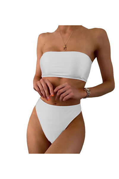 SNM Two-Piece Swimsuit Set, L, Bandeau Bra, Strapless, Non-Padded Cups, Sligh...