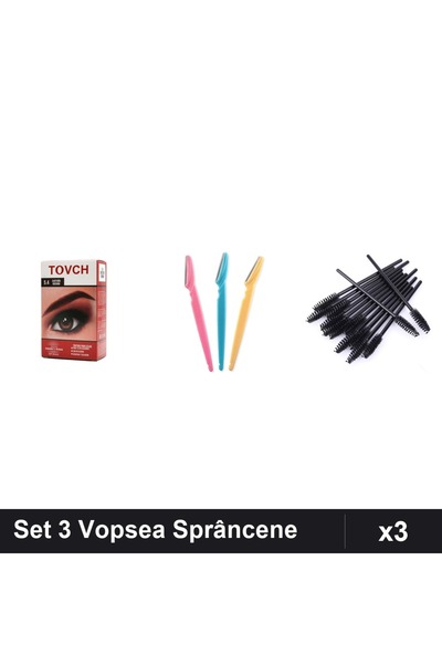 Makeup Set of 3 Eyebrow Dye Shade 5.4 + Blades + 10 Professional Styling Brushes