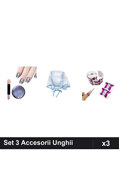 Makeup Set 3 Accesorii Manichiură: Pigment Holografic Unicorn, Casă Șuvite, Ș...