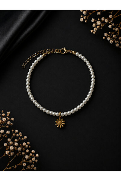 HALHALMILL Gold daisy pearl design anklet