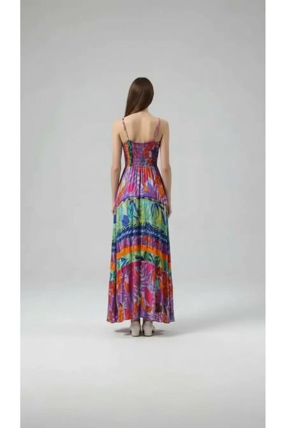 Sierra otantik Women's Tropical Patterned V-Neck Modal Bolivia Dress - Elasticated Back