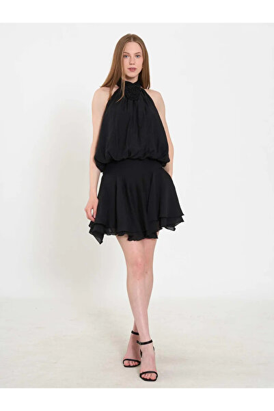 Caddebostan Moda Boynu Rose Detailed Chiffon Sleeveless Blouse Stylish Evenin...