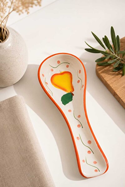 OEM Suport Lingură Ceramică Decorativă, Model Pară Galbenă, Alb/Portocaliu, D...