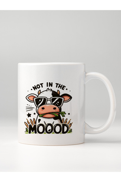 North Whiskers Not in the Moooood Cow Design White Mug - 330 ml Porcelain Mug