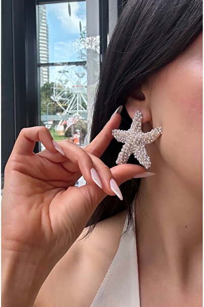 AychaAksesuar Minimal Pearl-Embellished Sea Star Stylish Earrings