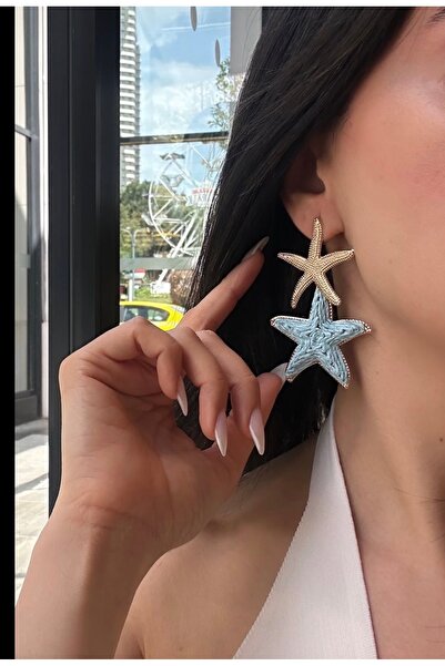 AychaAksesuar Wicker summer sea star baby blue pendant earring