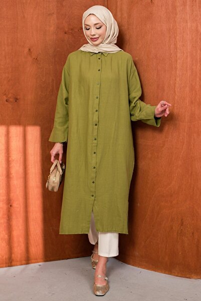İmajButik Khaki Buttoned Muslin Tunic