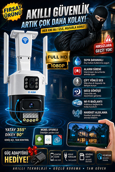 SERKANELEKTRONİK Akıllı Kamera 6 MP Çift Lens ( Adaptör Hediyeli)-HAREKET ALG...
