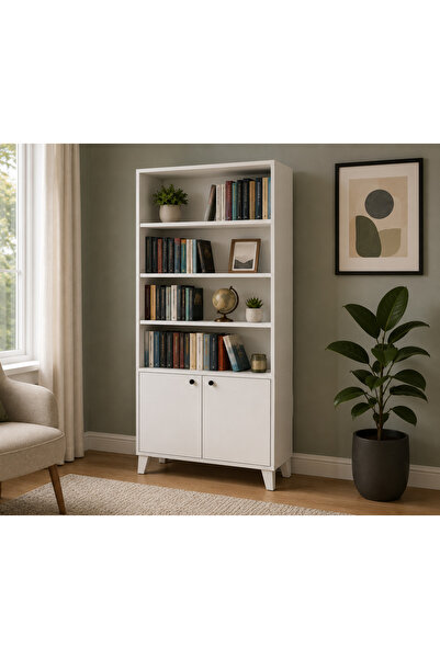 byzellahome İki Kapaklı Kitaplık - %100 MDF - Beyaz Renk