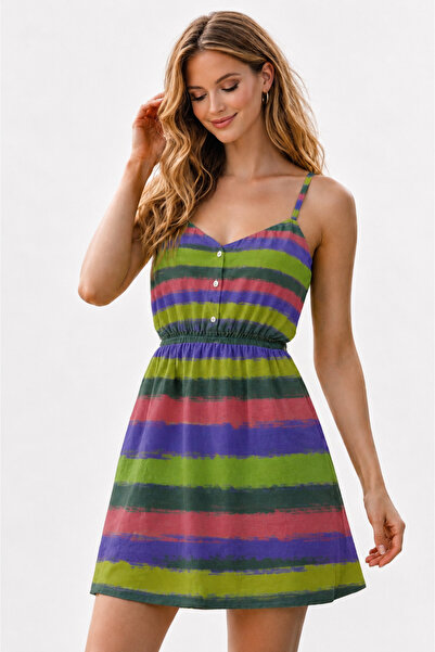 MB MİSSLADY COLLECTION Pastel Çizgili Askılı Mini Yazlık Elbise