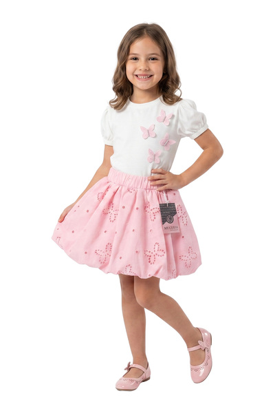mycuess Girl's 2-Piece Set Butterfly Detailed T-Shirt Balloon Skirt 6-9 Years