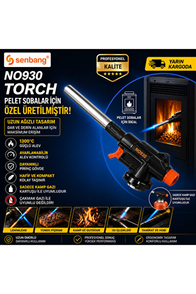 SENBANG NO930 Torch Uzun Ağızlı Pürmüz Başlık Pelet Sobası İçin Kamp Gazı Uyu...