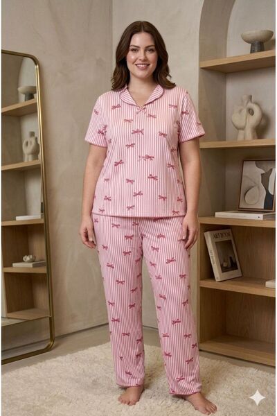 FAMES PİJAMA Summer Women's Fuchsia Ribbon Pattern Camisole Comfortable Ribbe...