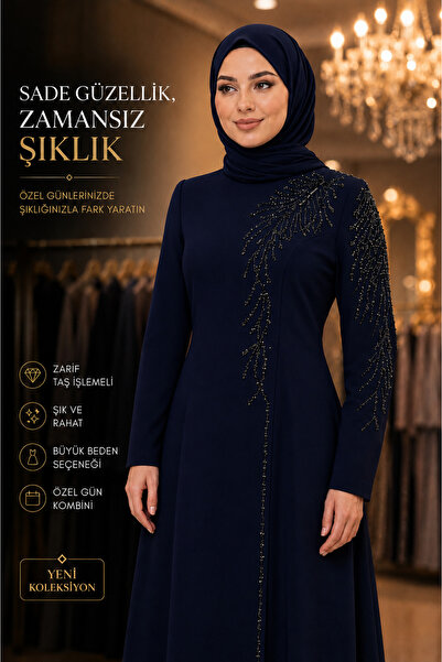 Ayşe Tesettür Büyük Beden Tesettür Abiye Taş İşlemeli Zarif Uzun Kollu Şık Ka...