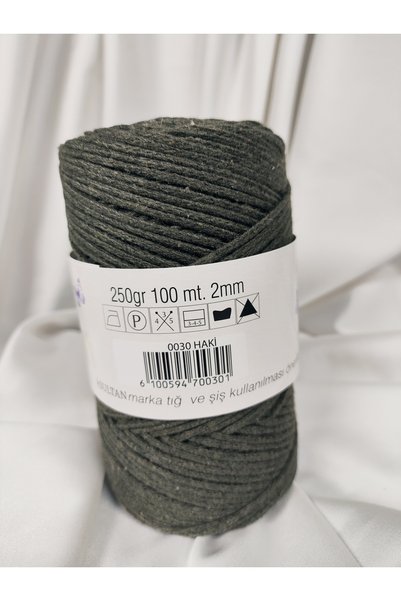 Sultan Cotton Macrame Khaki Hand Knitting Yarn 250Gr.-100Mt. (1 Piece) - Color: 0030