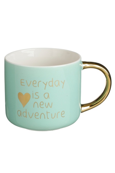 Zumzeria Colored Ceramic Mug with Golden Handle & Message 340ml