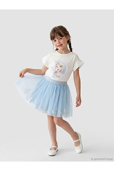 LC Waikiki White Frozen Printed Girls' T-Shirt and Skirt