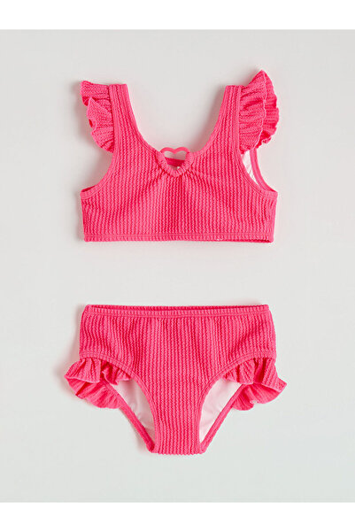 LC Waikiki Pink Heart Detailed Ruffled Girls' Bikini
