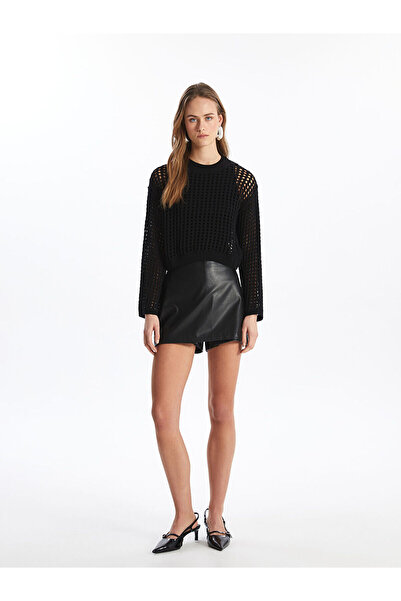 LC Waikiki Nevavm Women's Standard Fit Leather Look Straight Shorts Skirt wit...