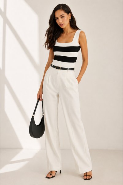 AS Anita Store Black and White Striped Thick Strap Square Neck Summer Knitwear Athlete Blouse