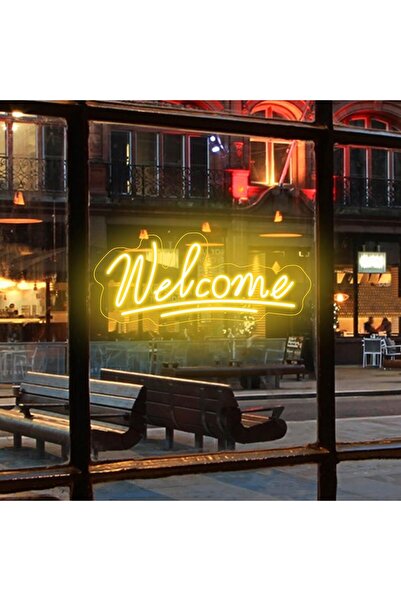 Slasa Welcome LED Neon Sign 30x49 cm with 6 mm Acrylic Base Yellow Wall Light